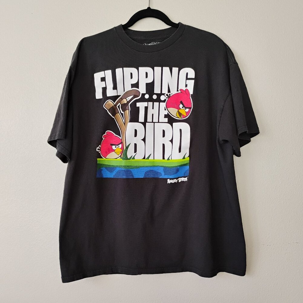 Angry Birds Flipping the Bird Black T-Shirt Size 2XL
